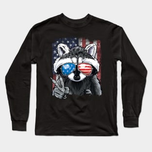 Patriotic Raccoon American Flag 4th of July Long Sleeve T-Shirt